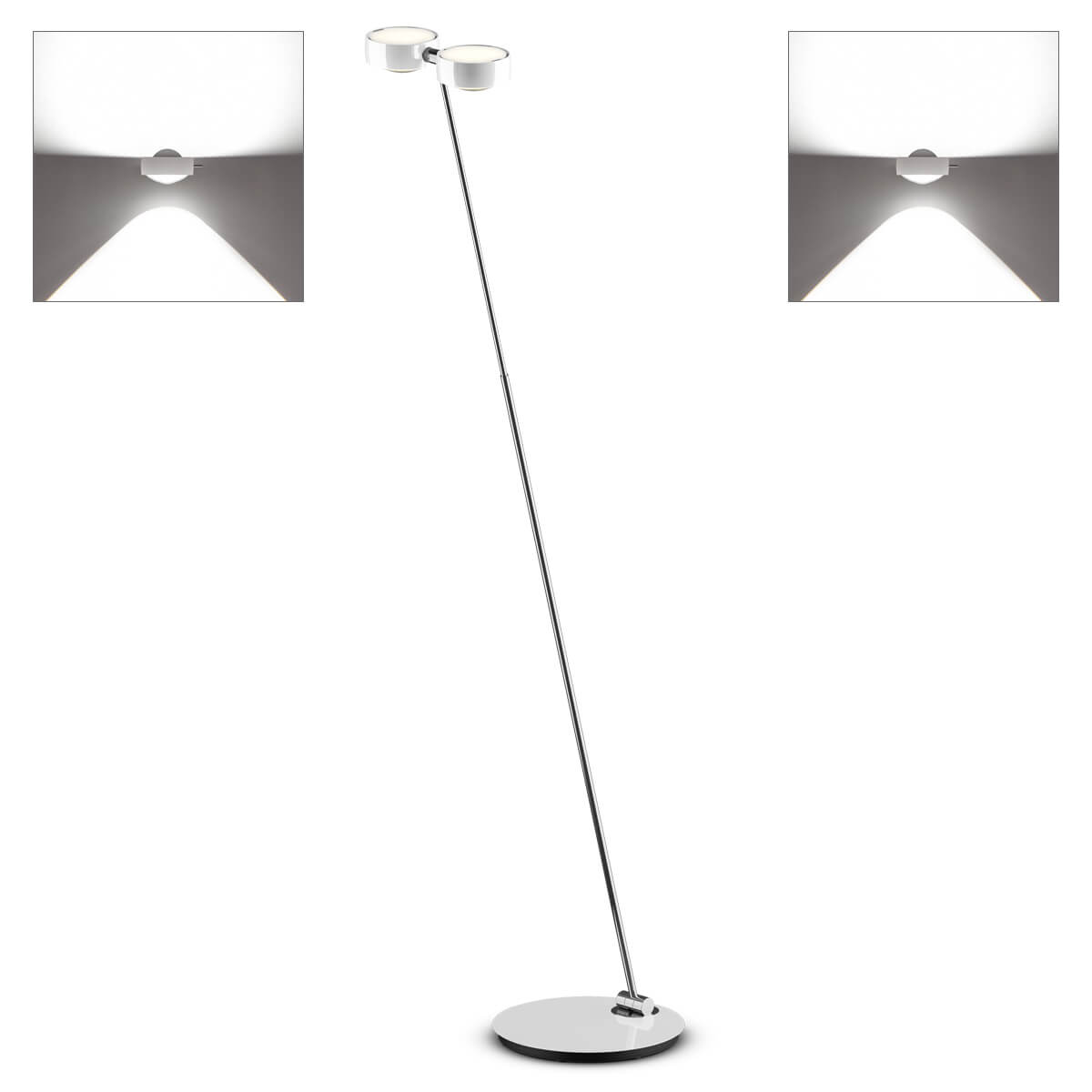 Occhio Sento E terra LED Stehleuchte, 2700 K, Chrom / weiß glänzend (Lichtausstrahlung gemäß Konfiguration E) Sento E terra LED Stehleuchte, 2700 K