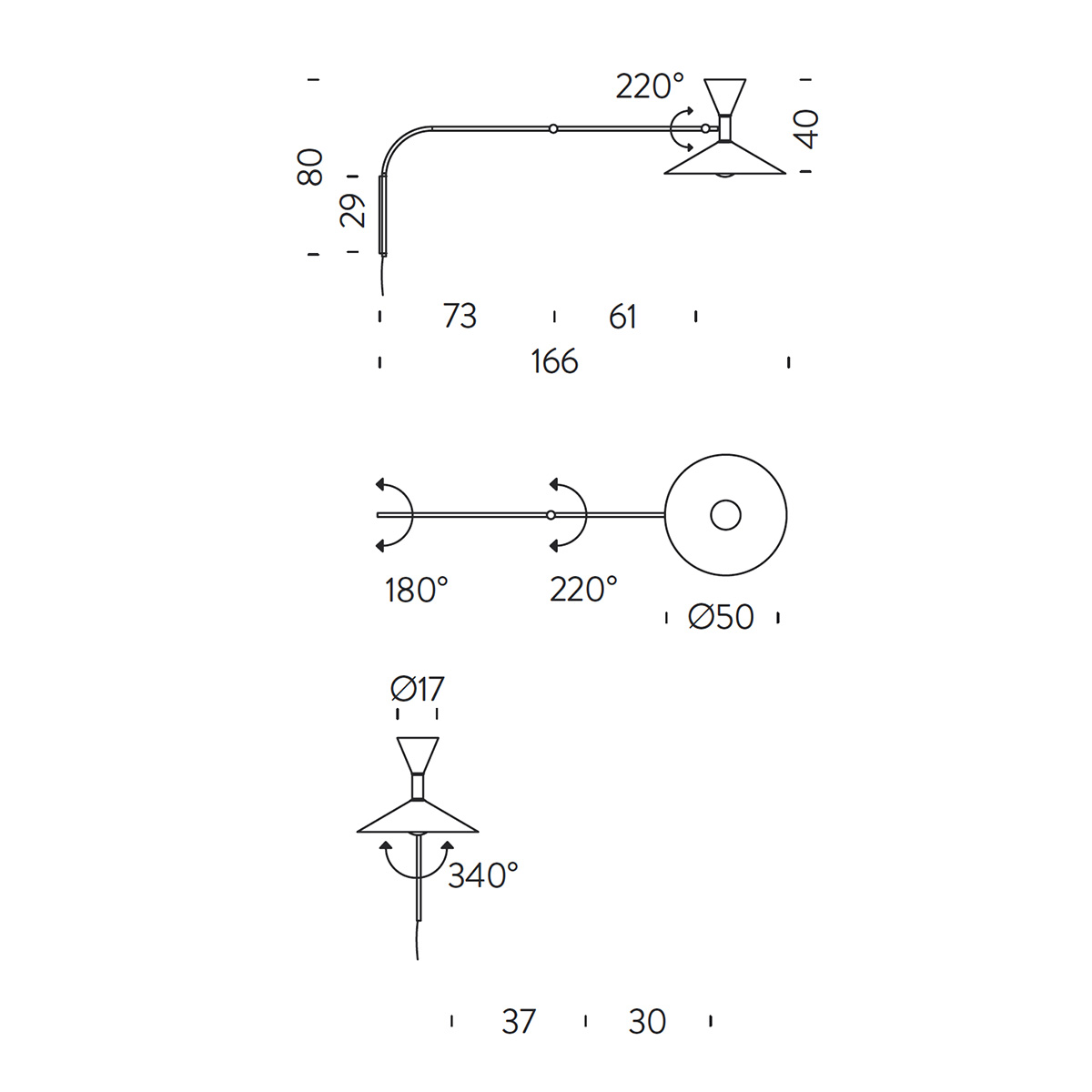 Nemo Lampe de Marseille Parete, Maßzeichnung