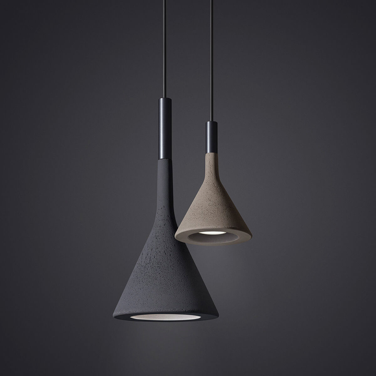 Foscarini Aplomb Sospensione, antracite (anthrazit), und Aplomb Mini Sospensione, marrone (braun)