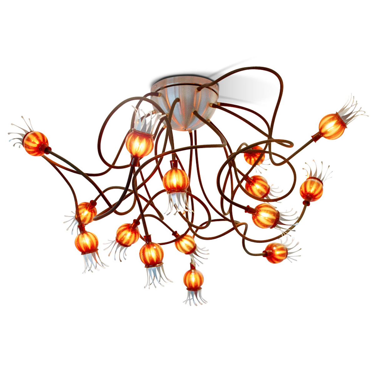 Serien.lighting Poppy Wall / Ceiling 15 Wand- / Deckenleuchte, Arme: 75 cm schwarz, Schirme: rubinrot