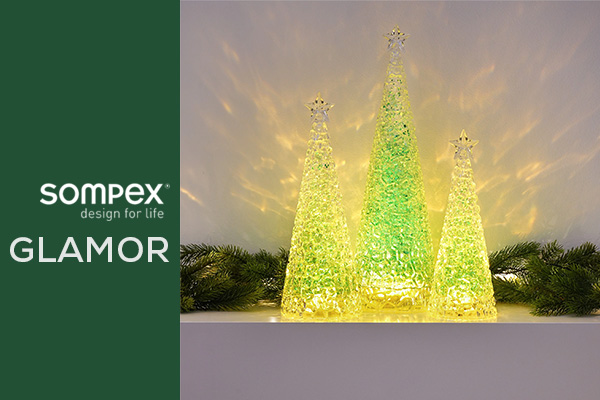 Sompex Glamor LED decorative lights as illuminated Christmas trees with stars for festive interiors