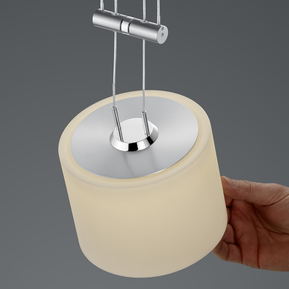 Bankmap Grazia LED Pendelleuchte, 3-flg., mit Rondell, Nickel matt / Chrom, Vertical-dim-Funktion