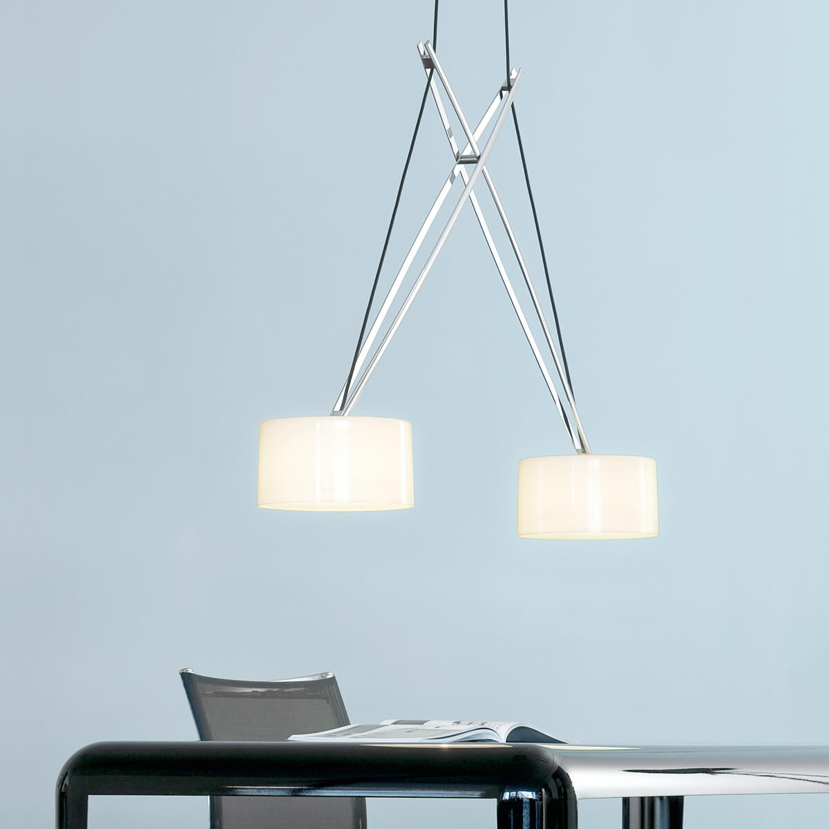 Serien.lighting Twin Suspension, Chrom, Schirme: Acrylglas