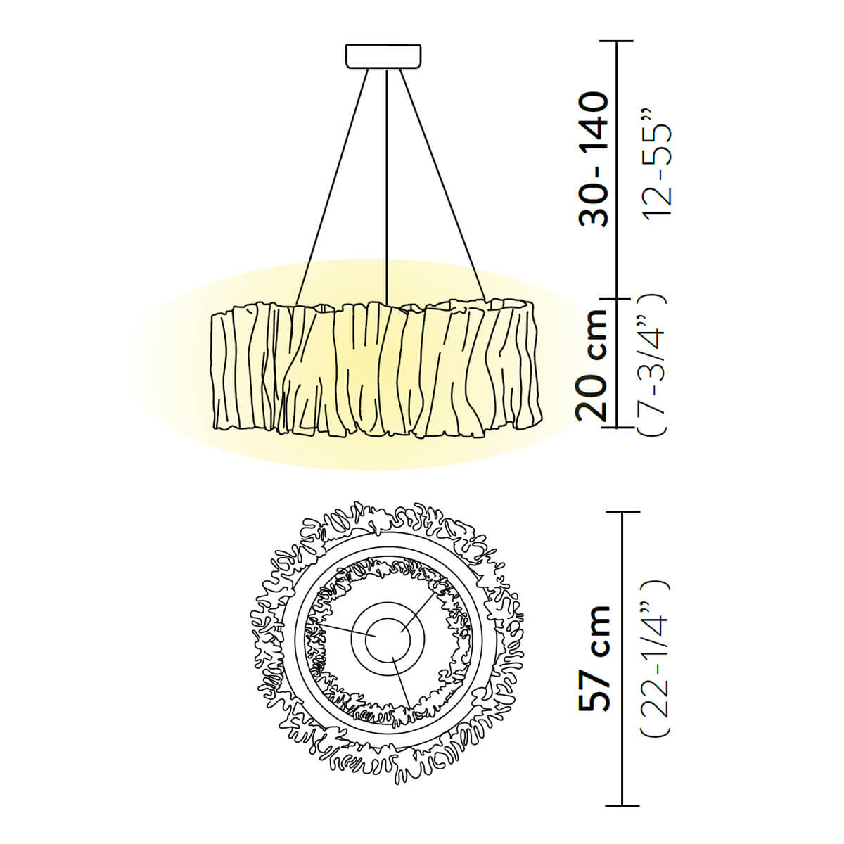 Slamp Accordéon LED Suspension, Maßzeichnung