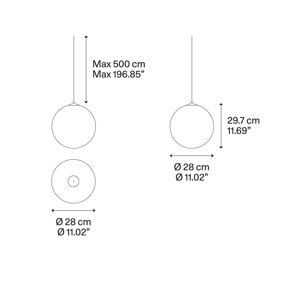 Lodes Random Solo 28 LED Pendelleuchte, Maßzeichnung