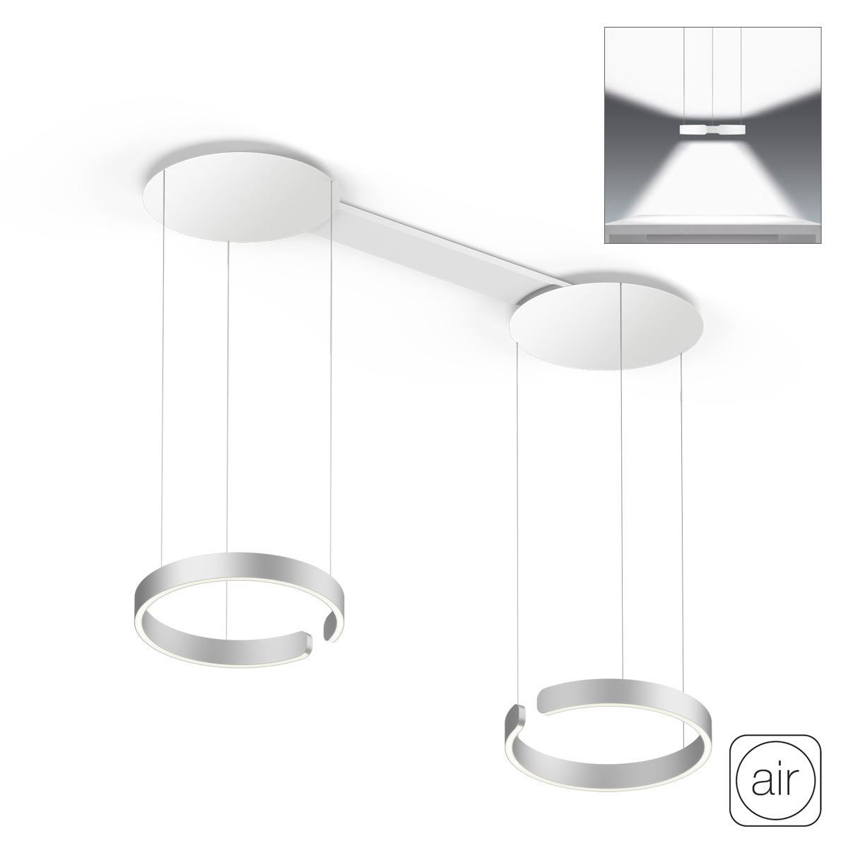 Occhio Mito sospeso due 40 var "air" wide LED Pendelleuchte, variabel, Silber matt