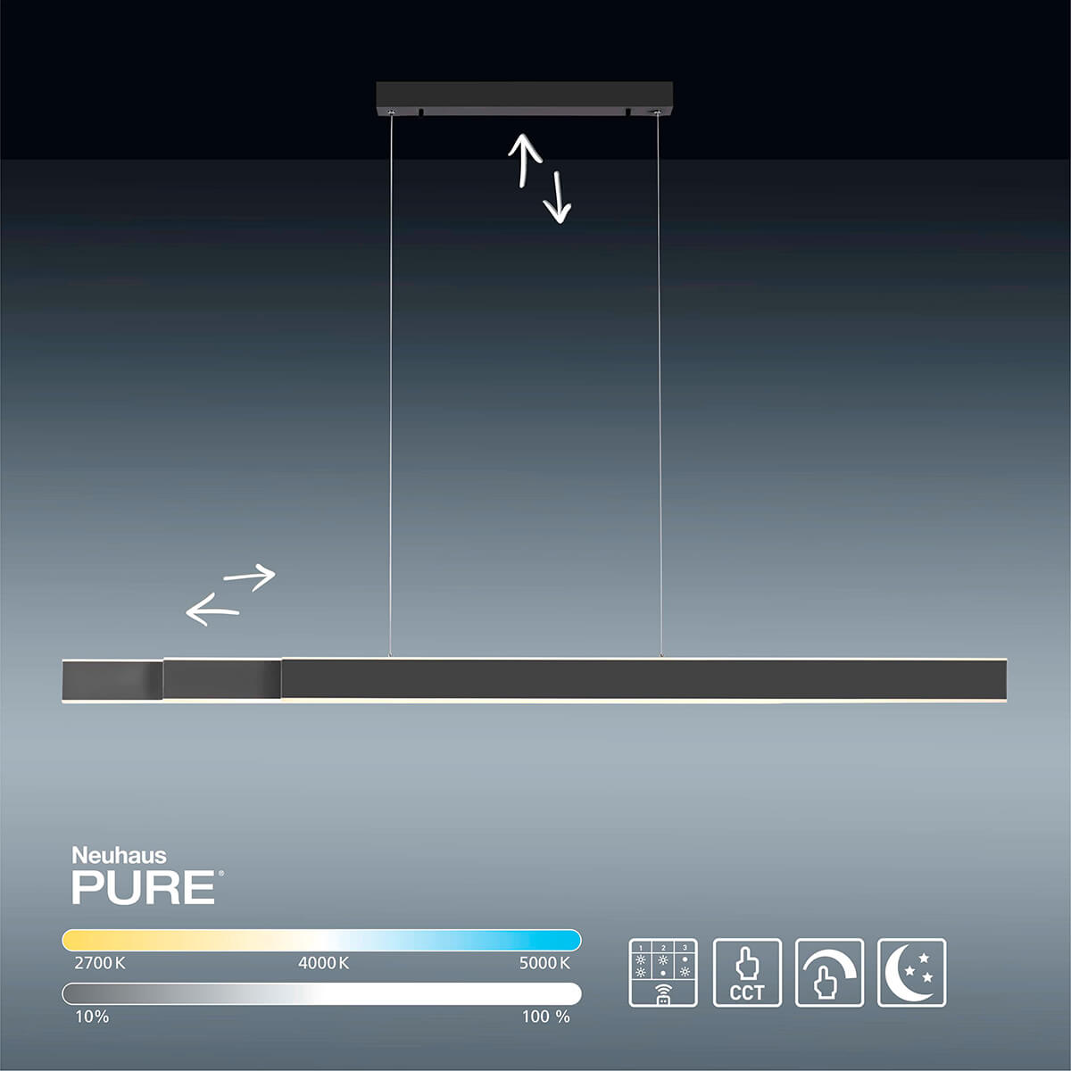 Neuhaus PURE Lume LED Pendelleuchte, anthrazit, CCT-Farbtemperaturwechsel