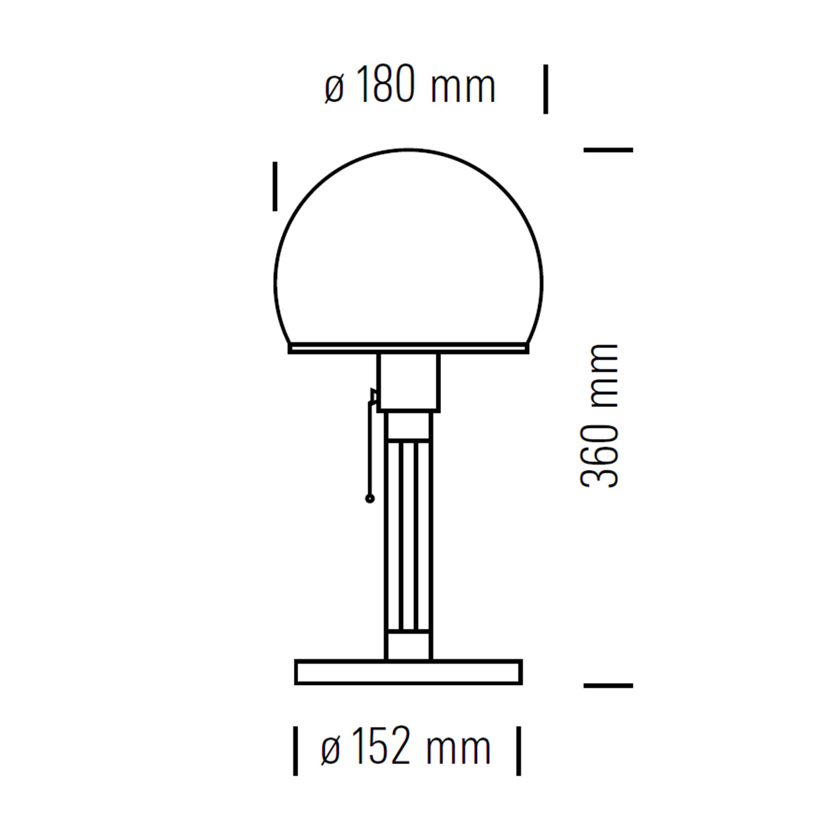 Tecnolumen Wagenfeld Tischleuchte WG 24, Maßzeichnung