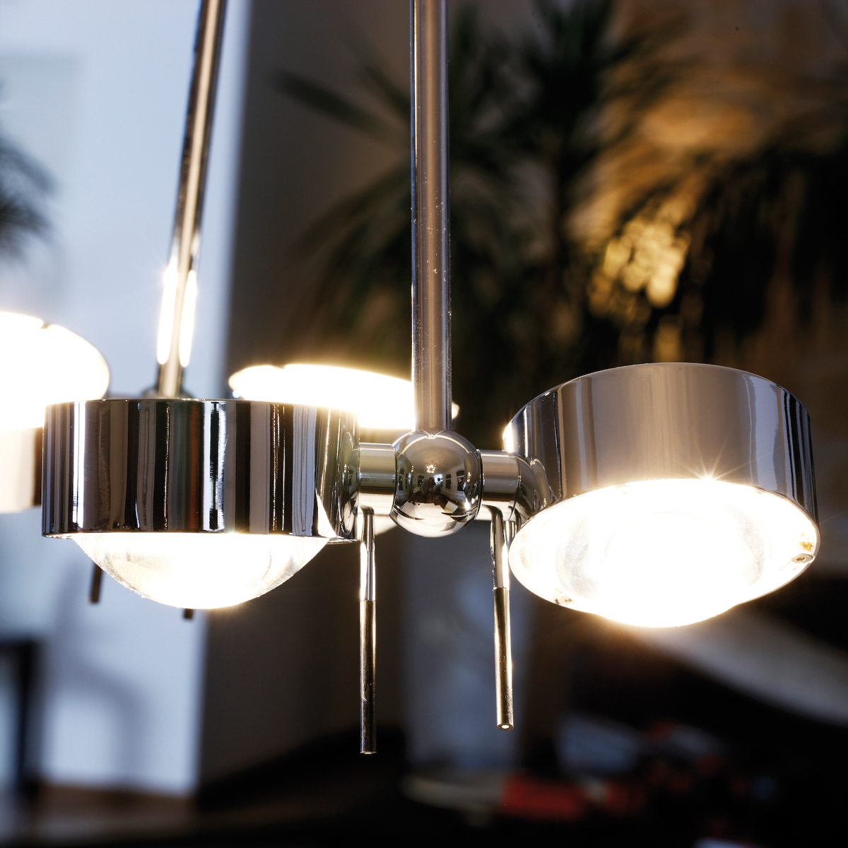Top Light Puk Ceiling Sister Twin, 100 cm, Chrom, mit Einsätzen Glas satiniert / Linse klar