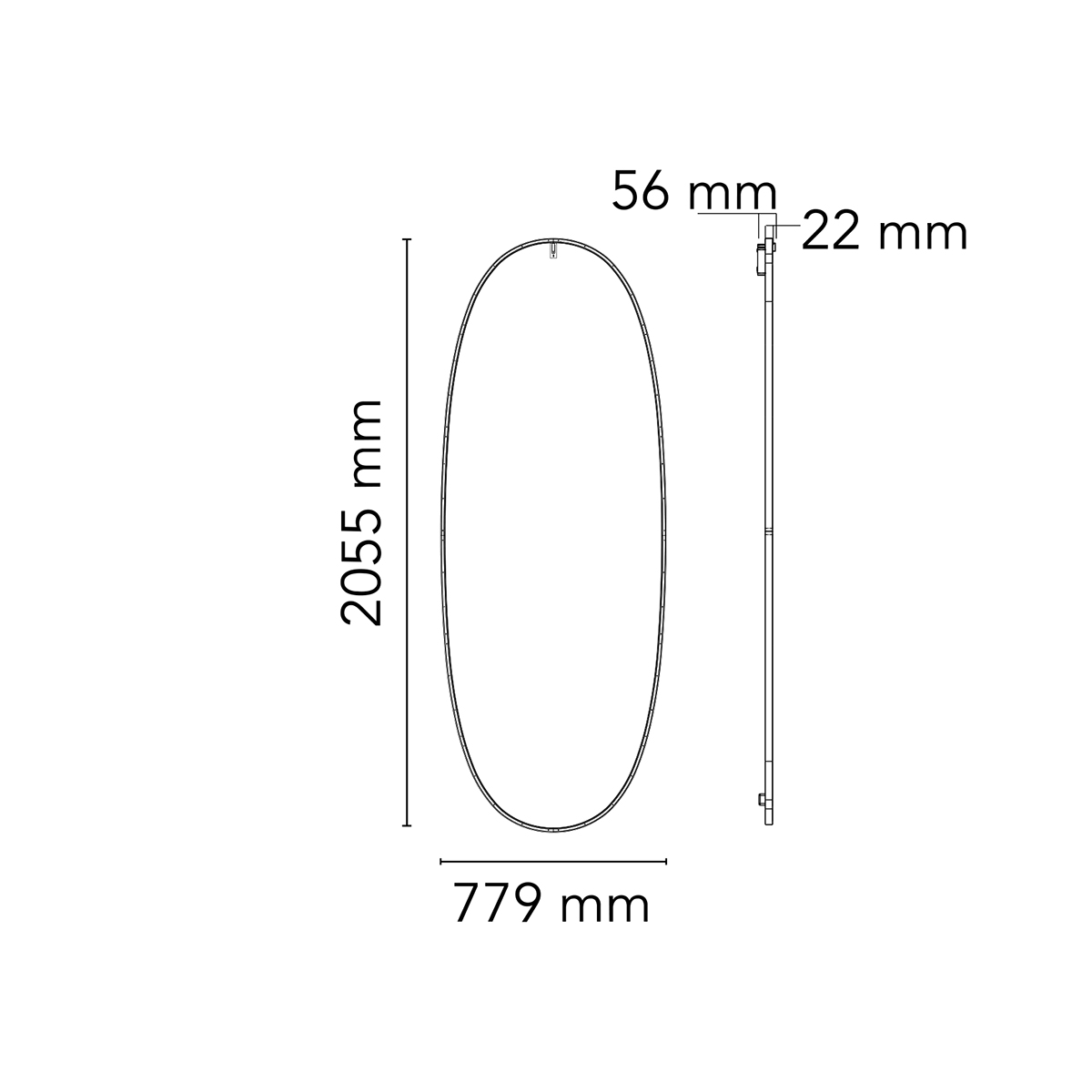 Flos La Plus Belle LED Licht- / Wandspiegel, Maßzeichnung