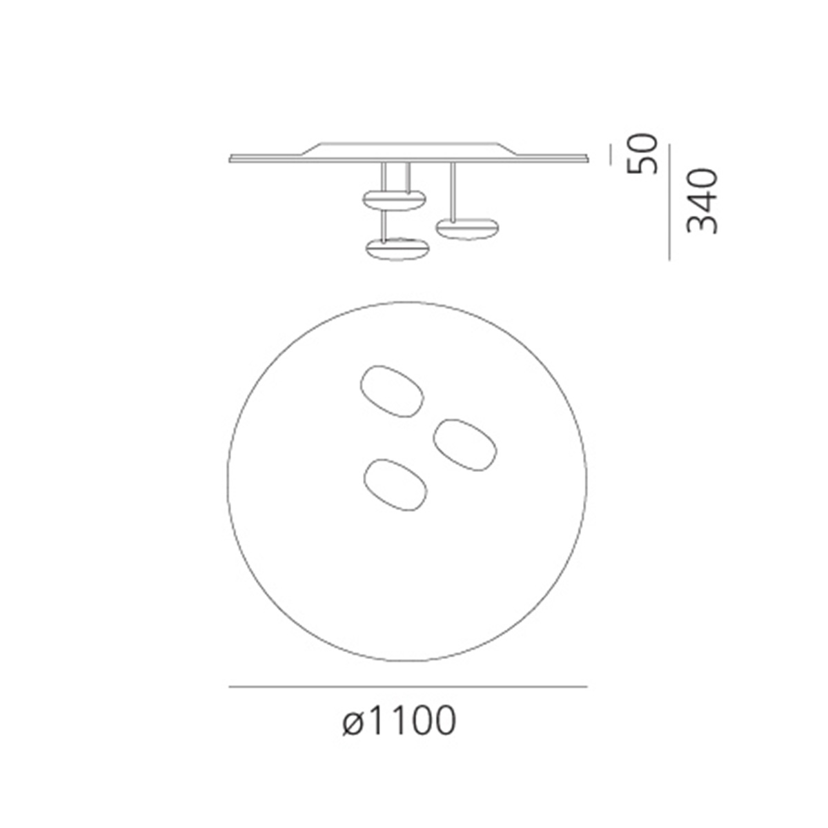 Artemide Droplet Soffitto LED, Maßzeichnung