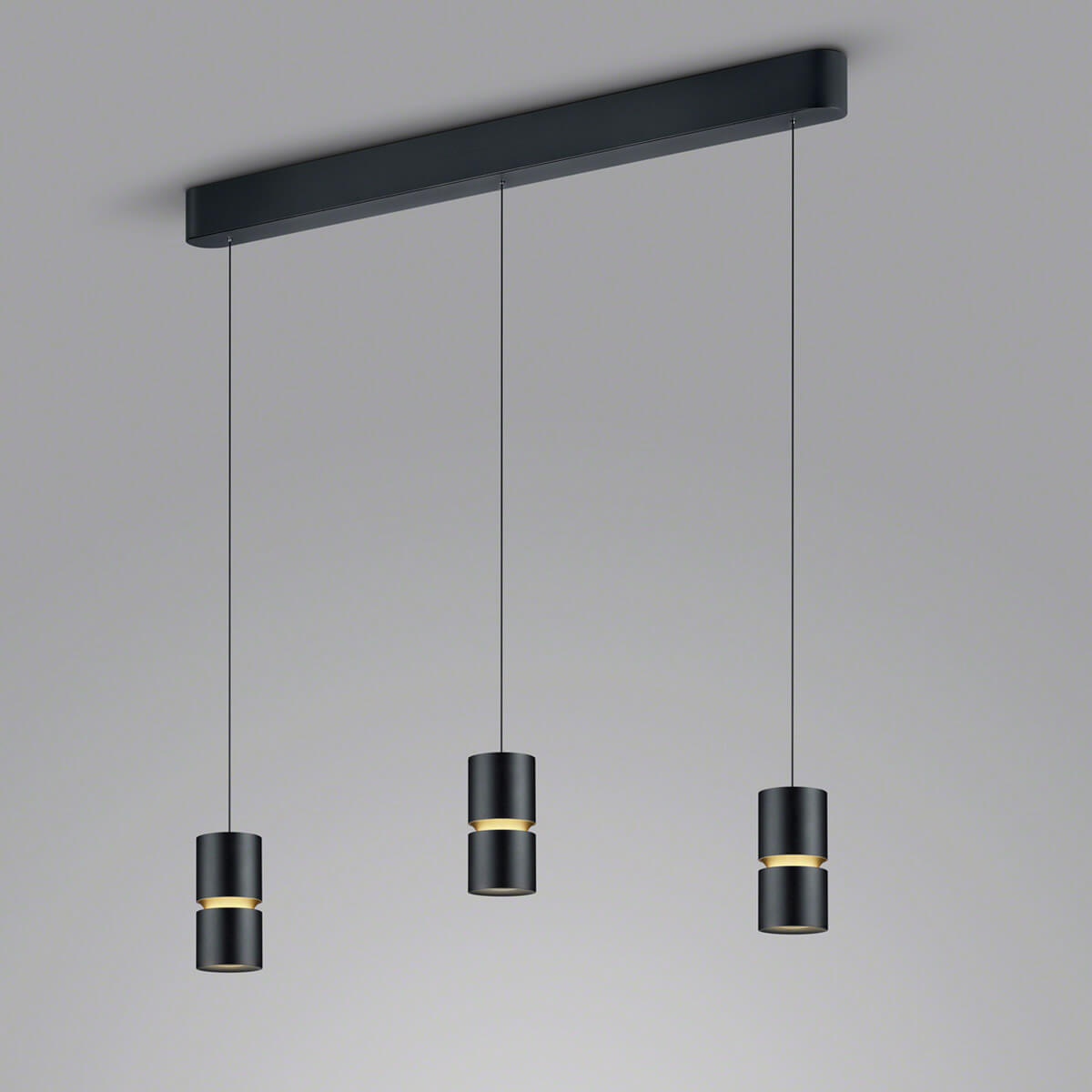 Helestra Rok LED Pendelleuchte, 3-flg., schwarz matt / Gold