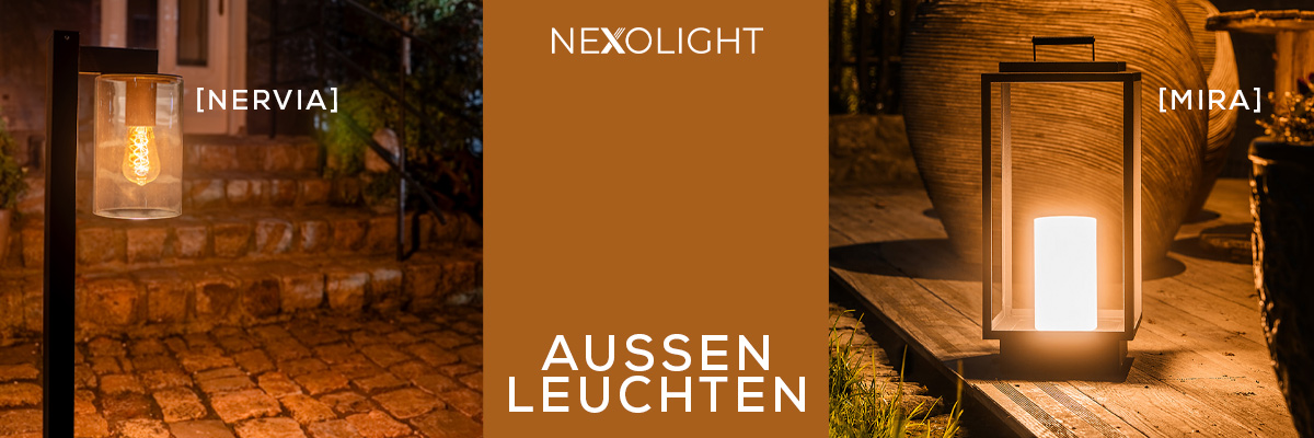 Nexolight outdoor lights with Nervia and Mira for atmospheric garden and terrace lighting