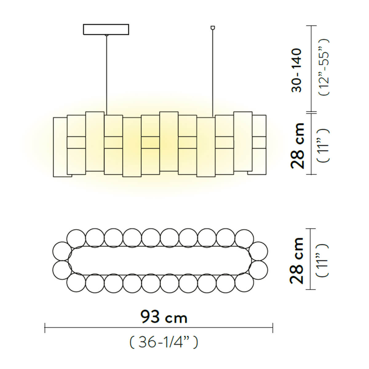 Slamp La Lollo LED Suspension Linear 100, Maßzeichnung