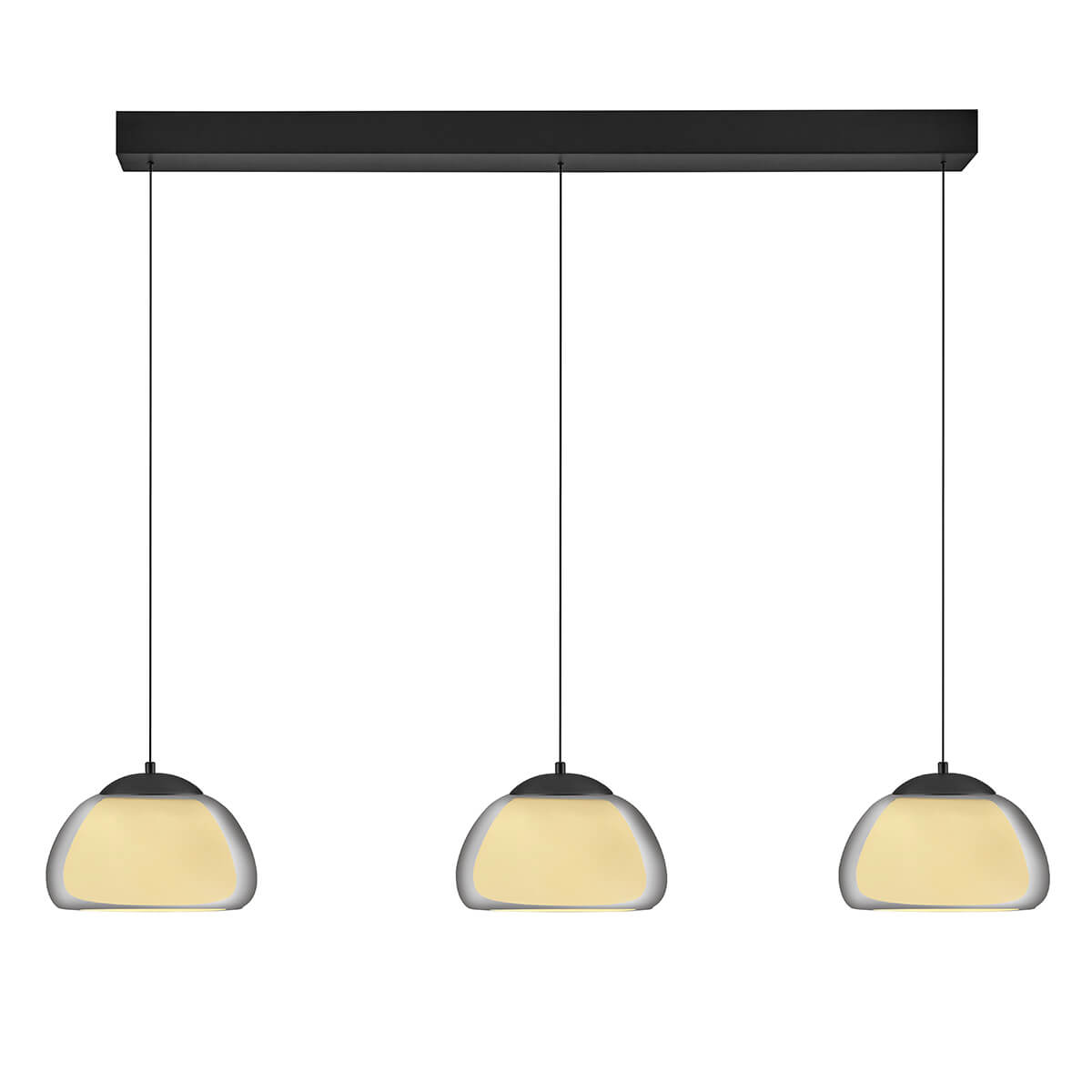 HELL Luxxo LED Pendelleuchte, 3-flg., schwarz / Rauchglas