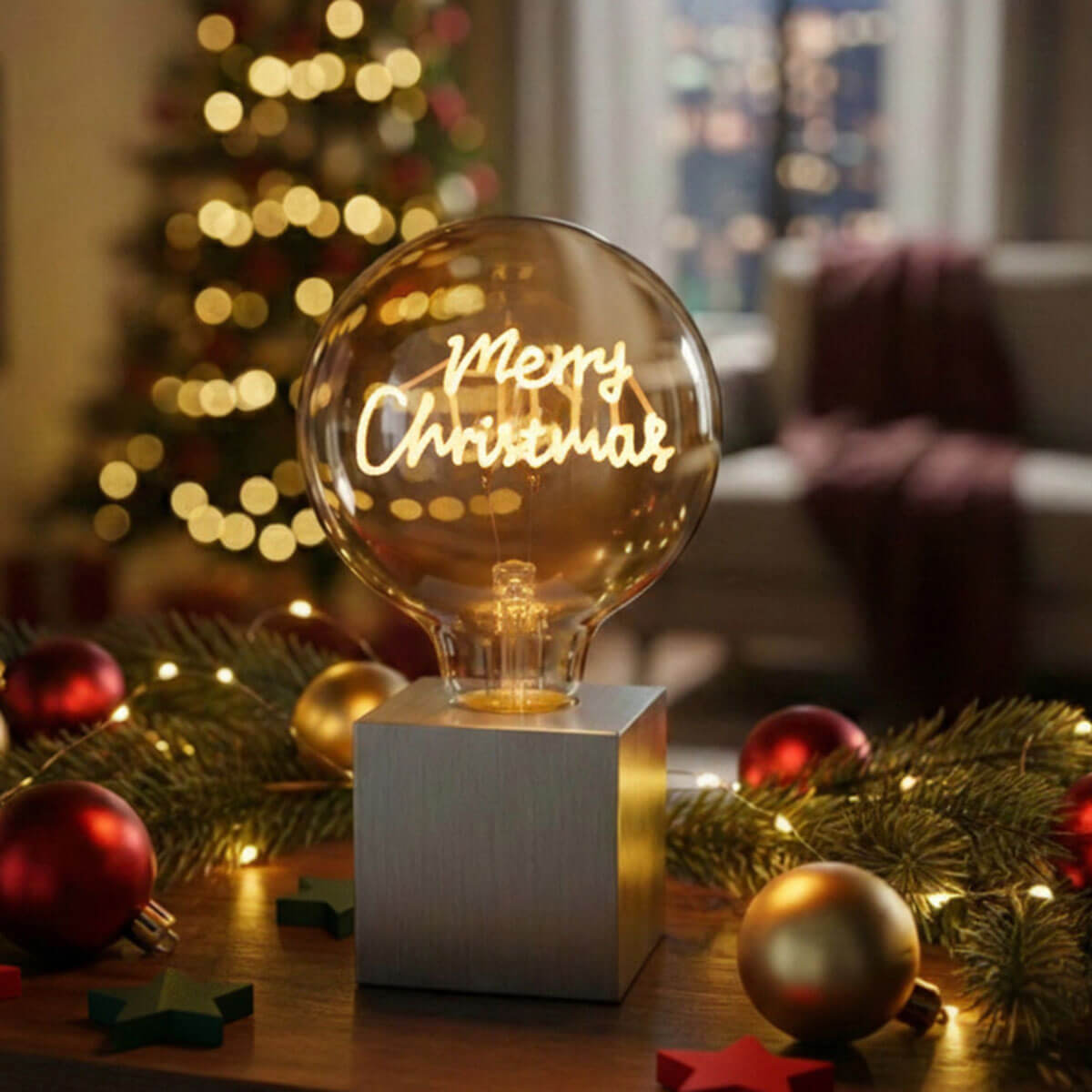 Cubic Tischleuchte mit Weihnachts-Leuchtmittel