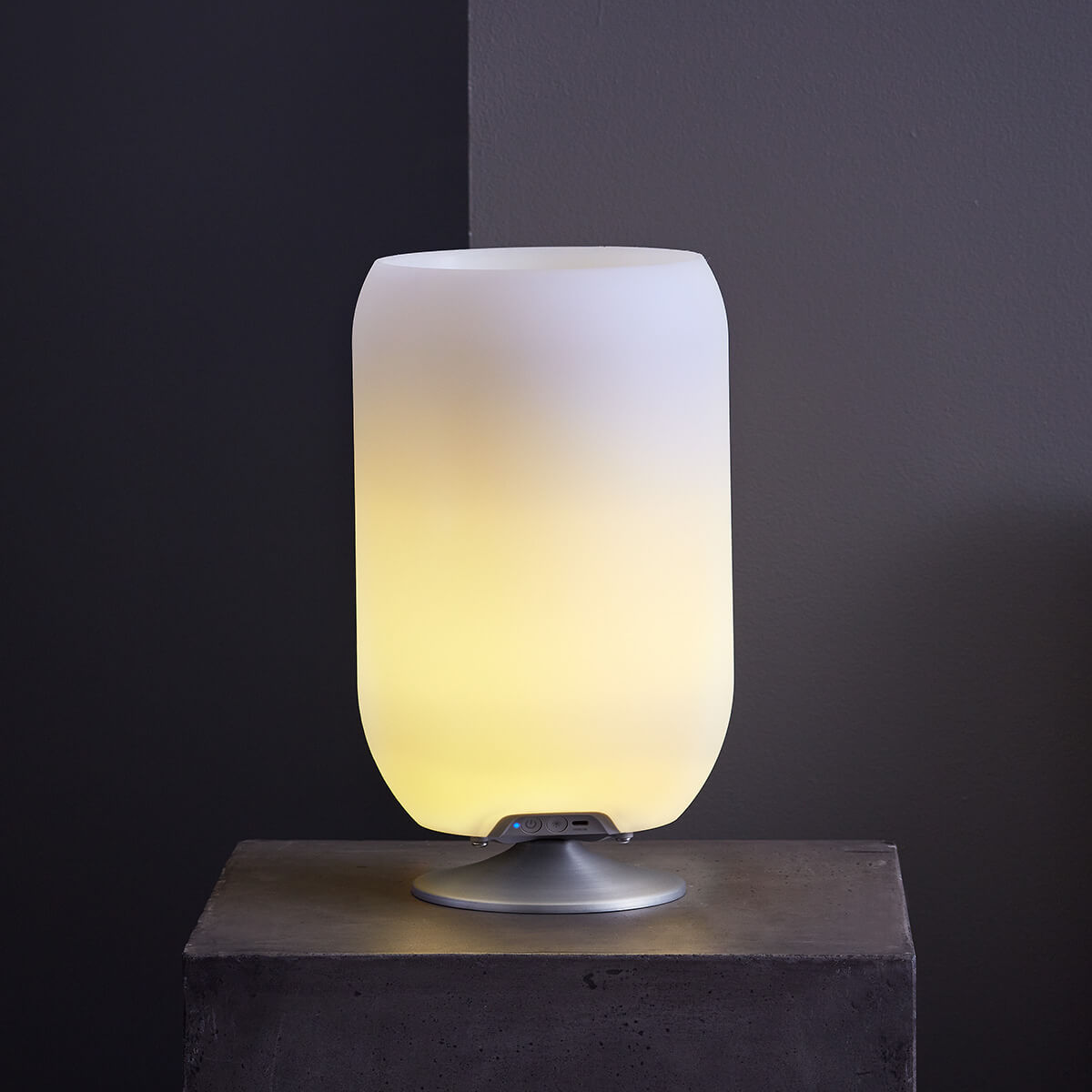 Kooduu Atmos LED Akkuleuchte, Bluetooth Lautsprecher & Weinkühler, Aluminium gebürstet