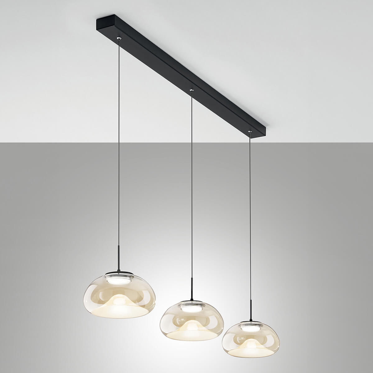 Fabas Luce Brena LED Pendelleuchte, 3-flg. Glas: cognac