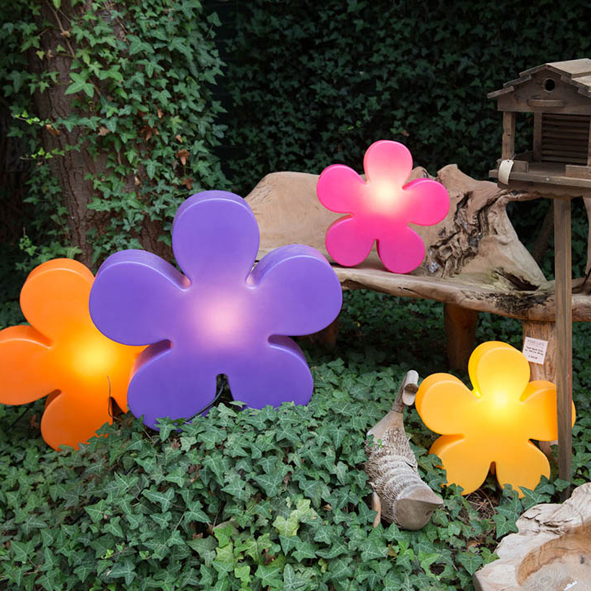 8 seasons design Shining Flower Solar- / Dekoleuchte, Ø: 40 und 60 cm, orange, violett, pink und gelb