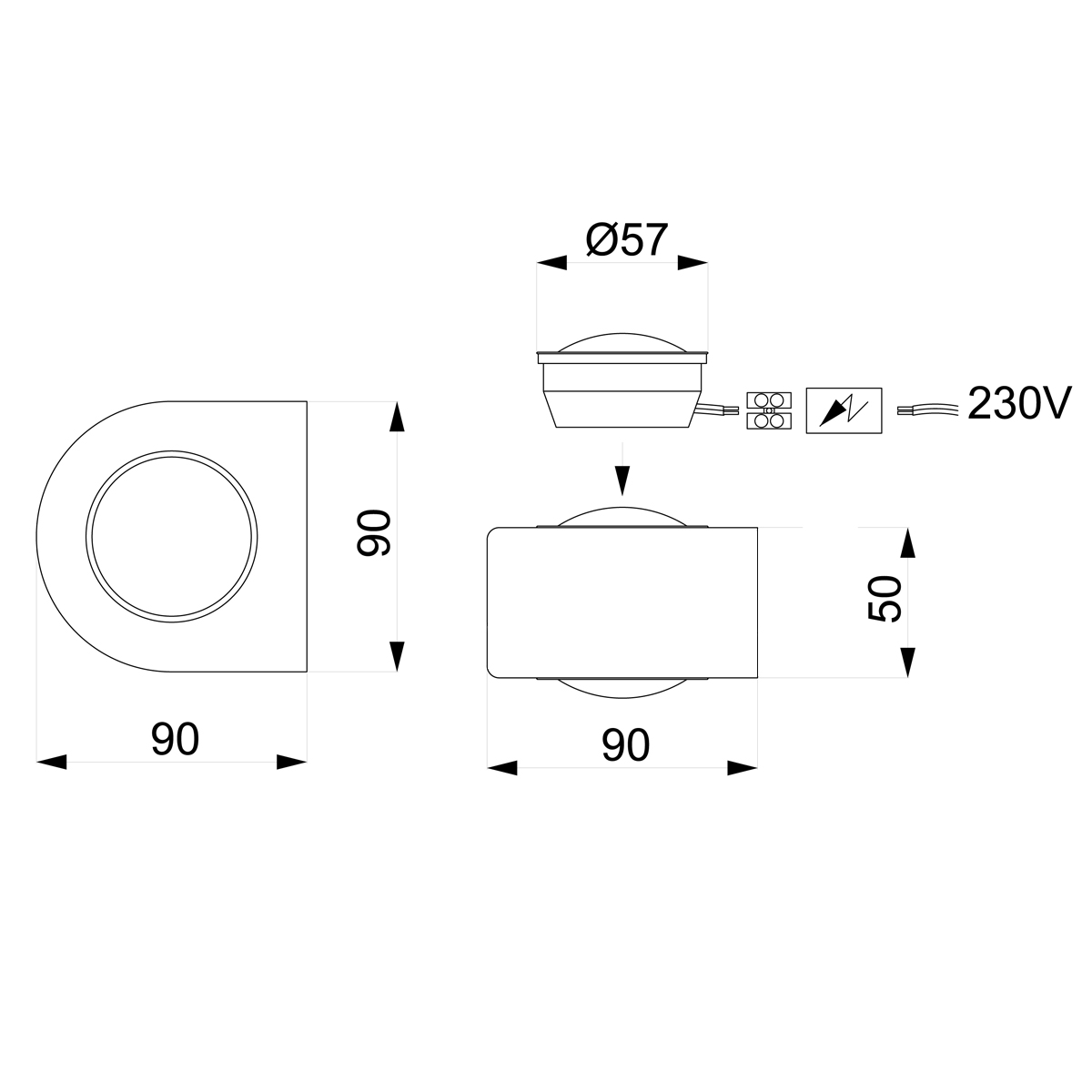 Less 'n' more Mimix Beton LED Wandstrahler, 2-flg., Maßzeichnung