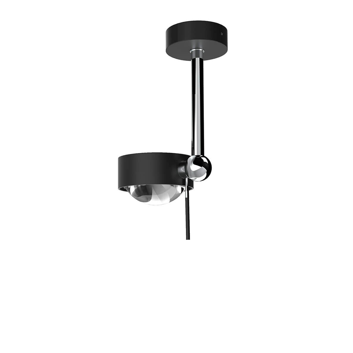 Top Light Puk Mini Side Single Ceiling Deckenleuchte, 10 cm, Gehäuse, schwarz matt / Chrom, mit Linse klar / Glas satiniert (nicht inbegriffen)