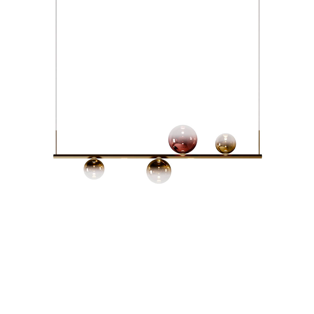 Lodes Random Stick Short LED Pendelleuchte, 4-flg., Pendel: Gold, Gläser: Gold / Roségold