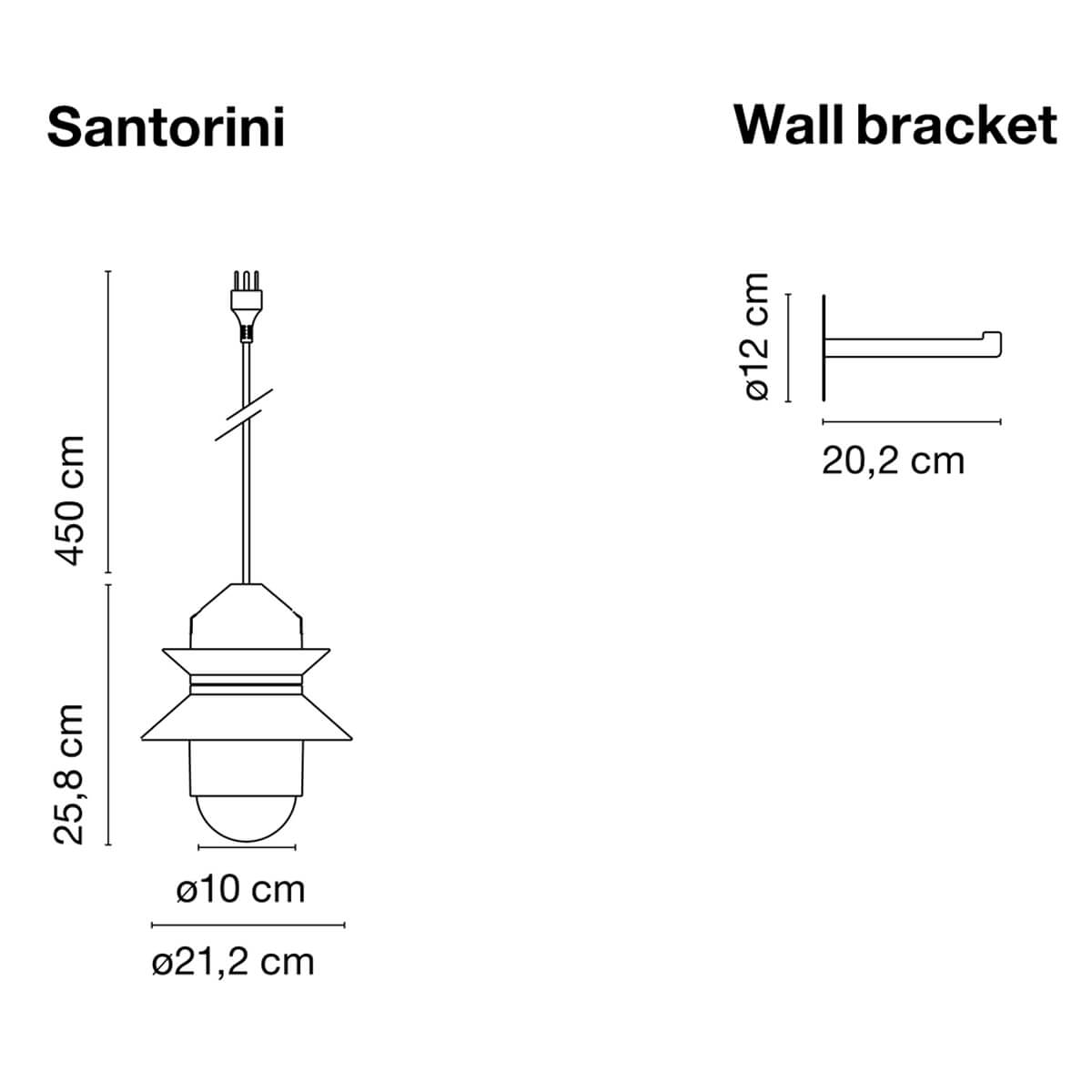 Marset Santorini Wandleuchte mit Wandhaken, Maßzeichnung