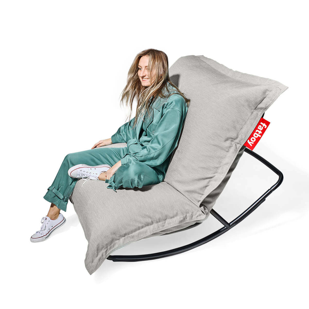 Fatboy Rock 'n Roll Schaukelstuhl & Original Outdoor Sitzsack, Sitzsack: Mist (nebelgrau)
