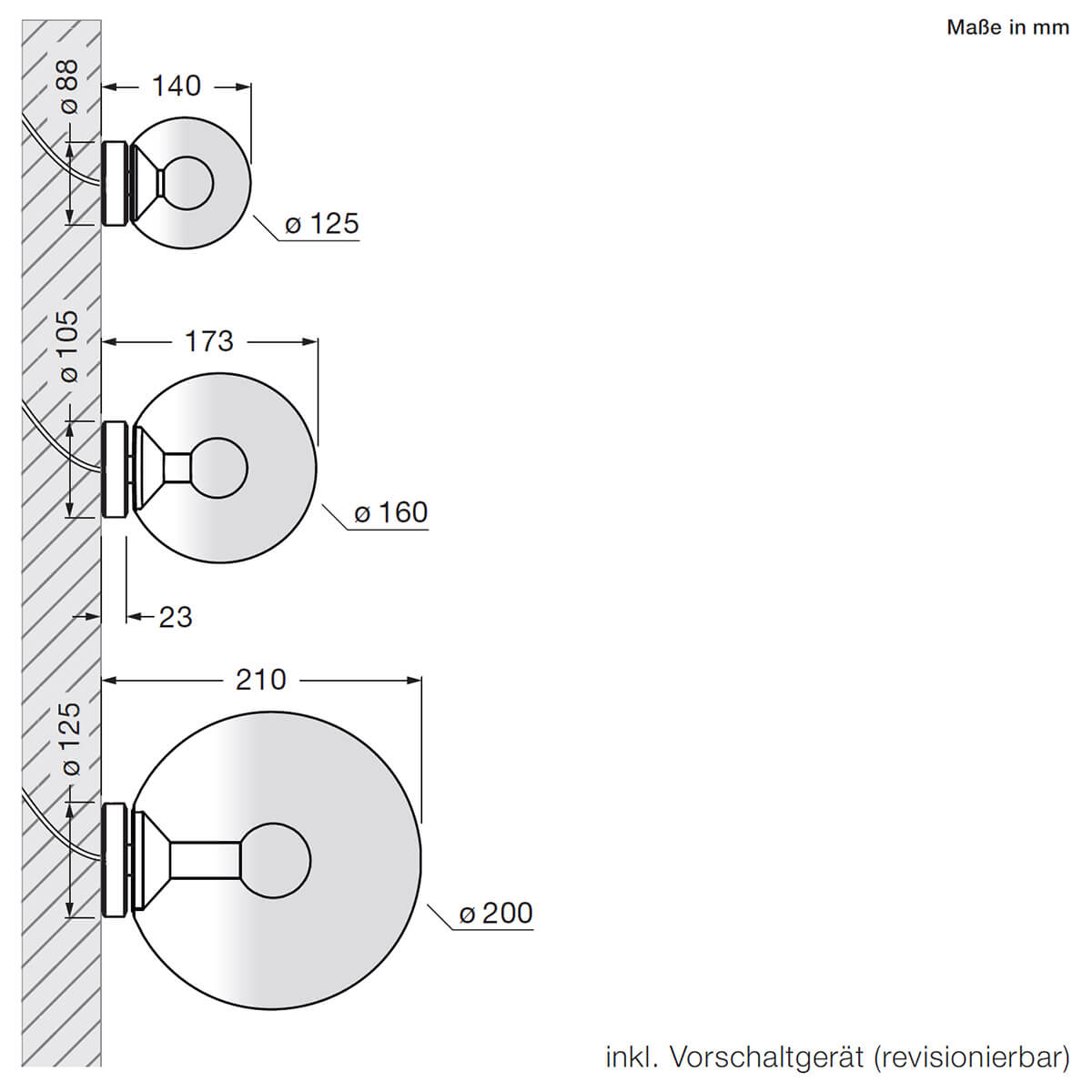 Occhio Luna scura up LED Wandleuchte, alle Größen, Maßzeichnung