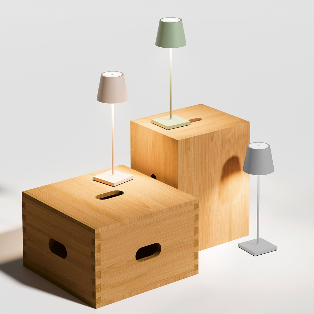 Sigor Nuindie LED Akkuleuchte, Flex-Mood, dünenbeige, salbeigrün und nebelgrau