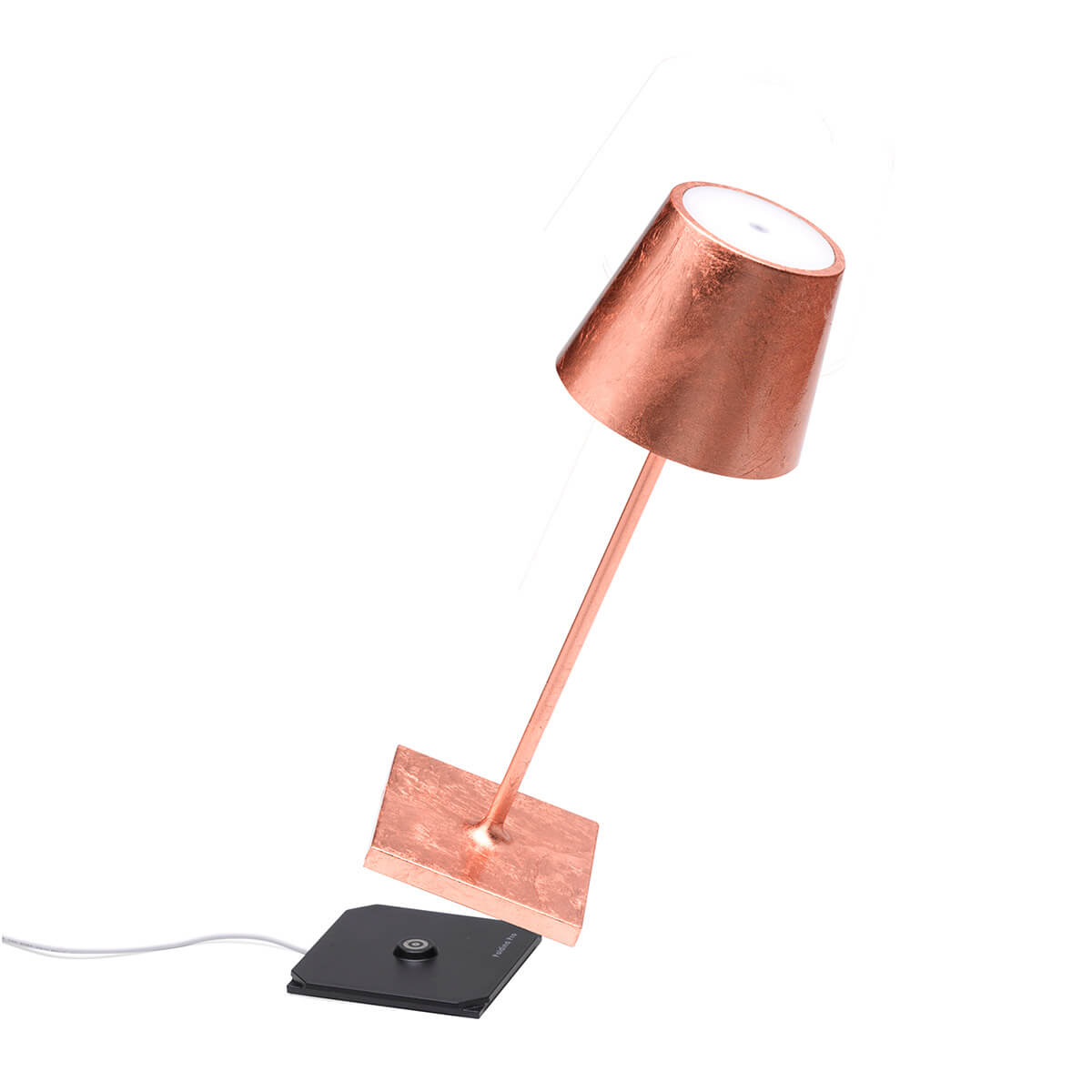 Zafferano AiLati Poldina Mini Pro LED Akkuleuchte, Blattkupfer, Einzel-Kontaktladestation (inbegriffen)