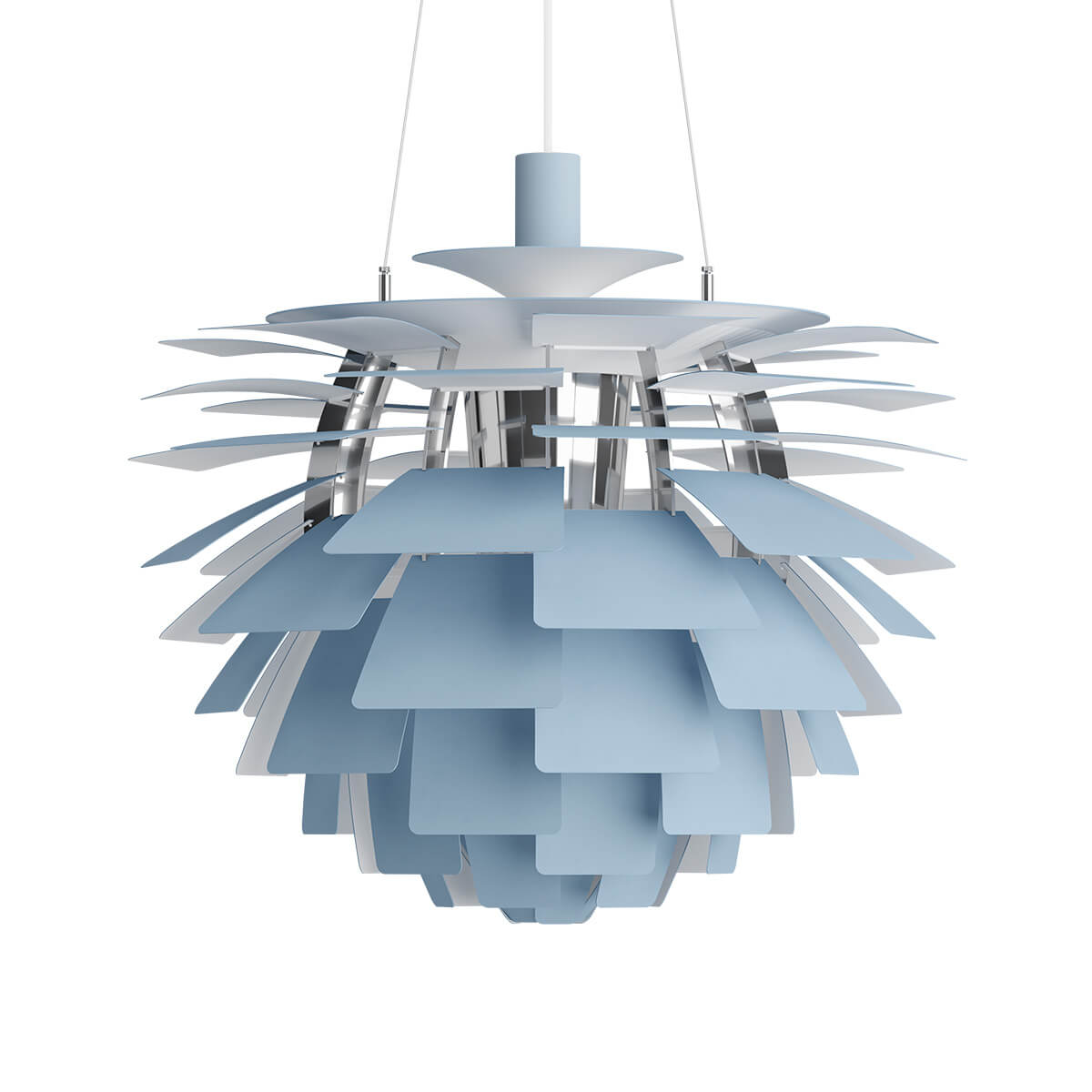 Louis Poulsen PH Artichoke 600 Pendelleuchte, Ø: 60 cm, Dusty blue / Chrom (ausgeschaltet)