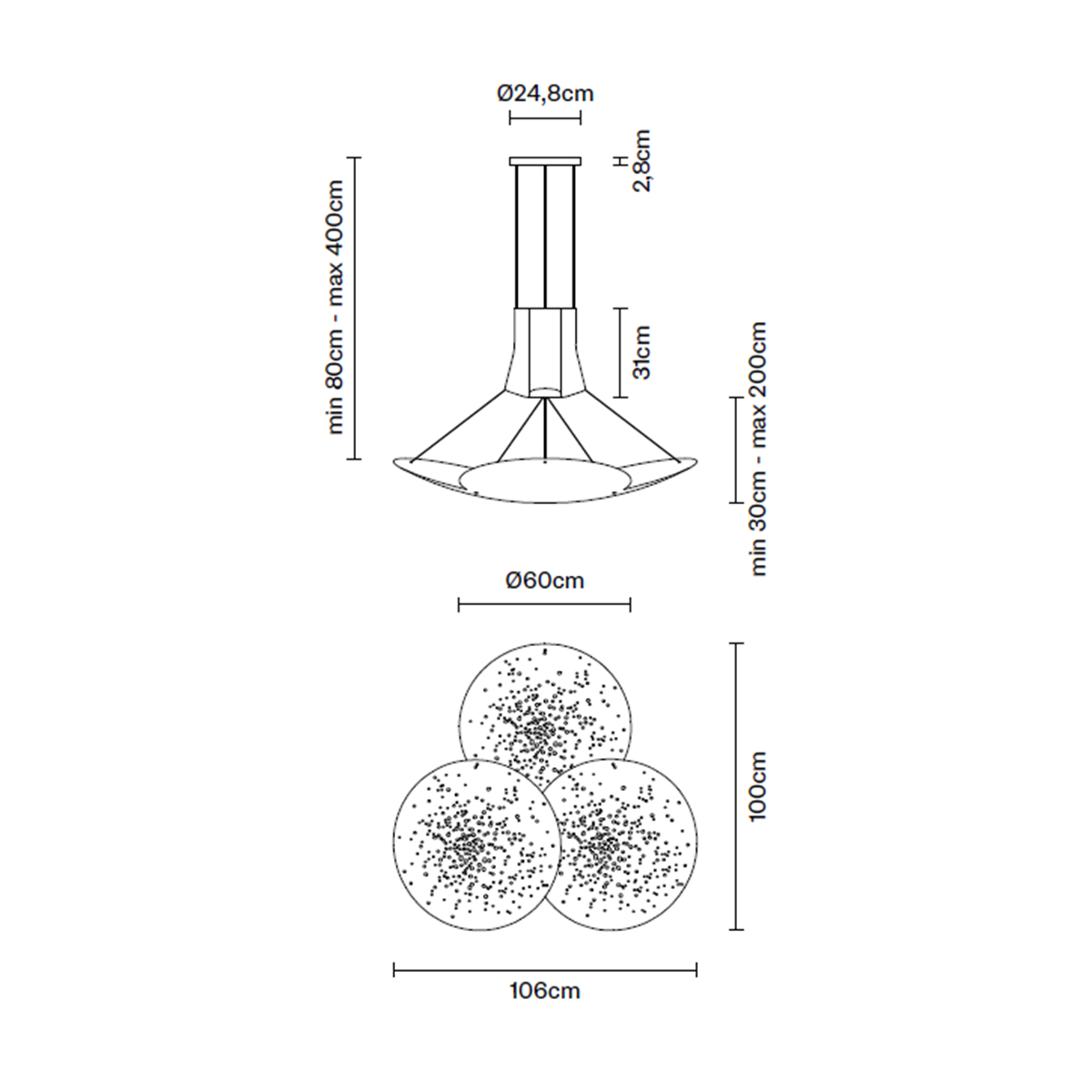 Fabbian Lens Pendelleuchte, 3-flg., Ø: 60 cm, Zeichnung