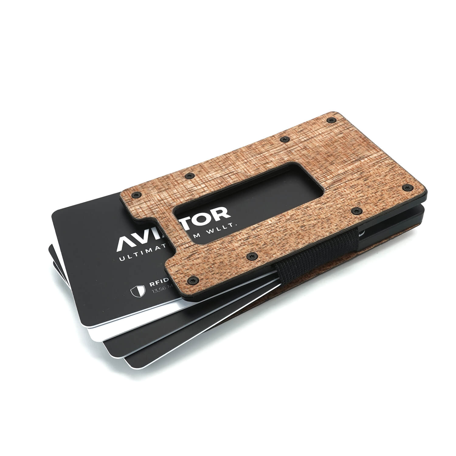 Aviator Wallet Wood x Carbon Fiber Slide Slim Wallet Geldbörse, Carbon / Holz laminiert