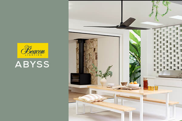 Beacon Lighting Abyss Deckenventilator in modernen Wohn- und Essbereichen