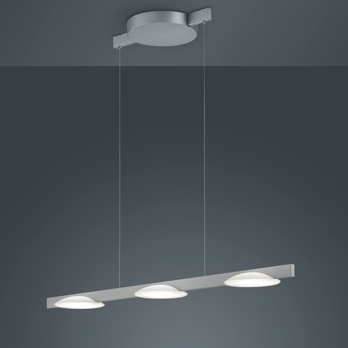 Helestra Pole LED Pendelleuchte, mit Casambi-Modul, 3-flg., Nickel matt eloxiert
