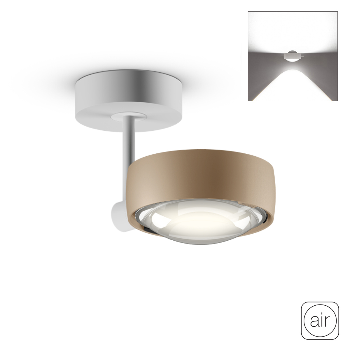 Occhio Sento E faro up "air" LED Deckenleuchte, 2700 K, 10 cm, gold matt / weiß matt