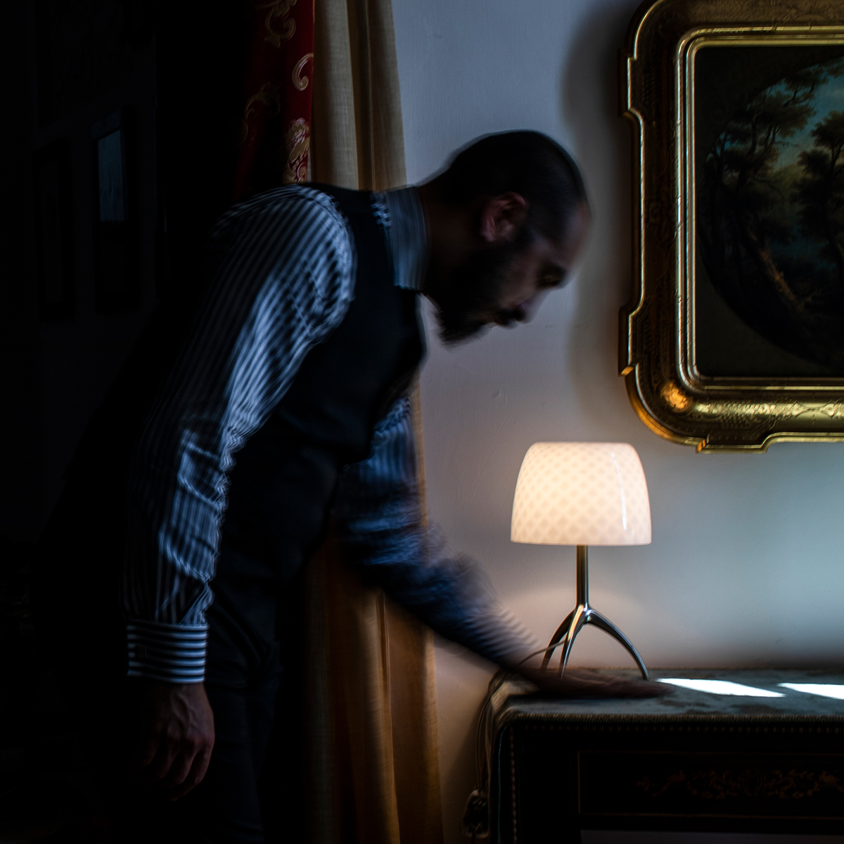 Foscarini Lumiere 30th Piccola Tavolo, mit Dimmer, champagner / pastilles (Rautenmuster)