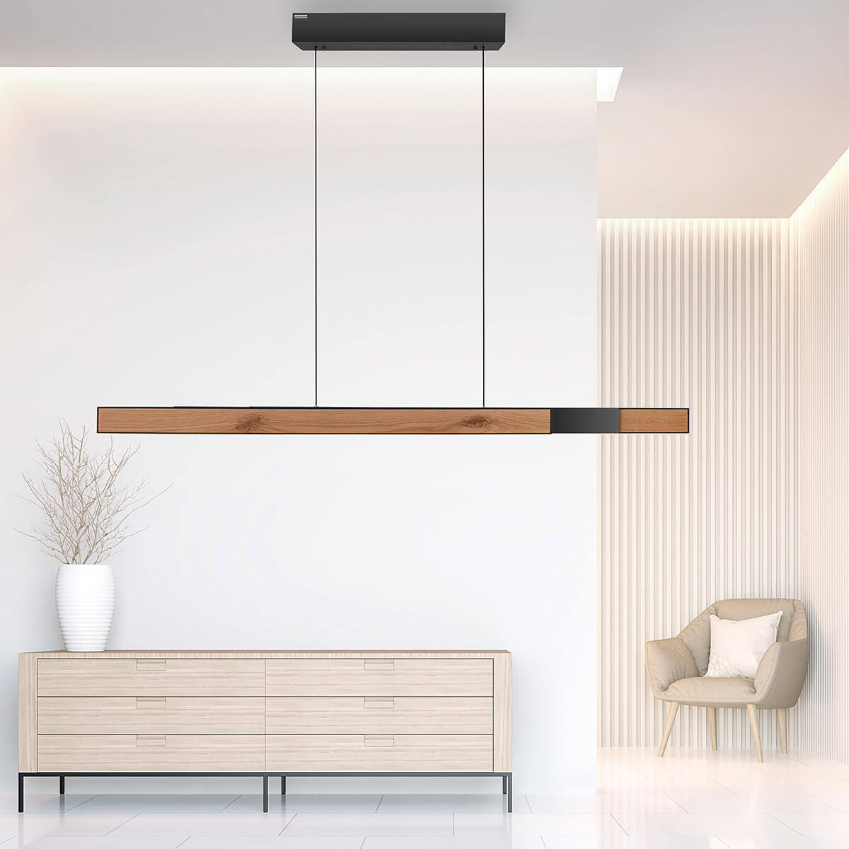 Neuhaus PURE PURE Moto-Rise LED Pendelleuchte mit e-SLIDE, e-LIFT und CCT, oak / black pearl (schwarz / Eiche natur)