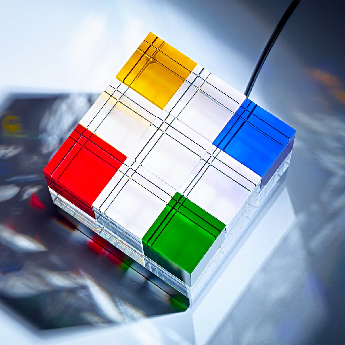 Tecnolumen Cubelight LED Tischleuchte, Echtglas bunt
