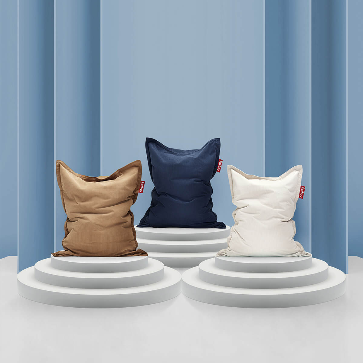 Fatboy Recycled Original Slim Cord Sitzsack, Teaddybear, Deep blue (dunkelblau) und Cream