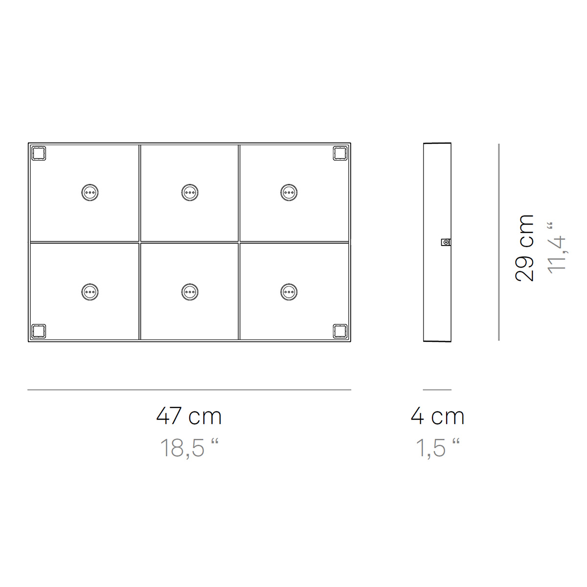 Zafferano AiLati Multi-Kontaktladestation für Olivia, Ofelia & Circe, Maßzeichnung