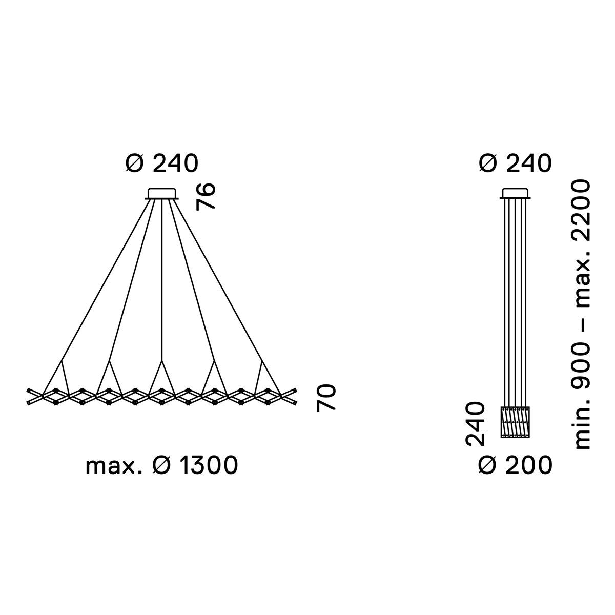 Serien.lighting Zoom Pendelleuchte, 1 Element Ø: 20–130 cm, 20-flg.