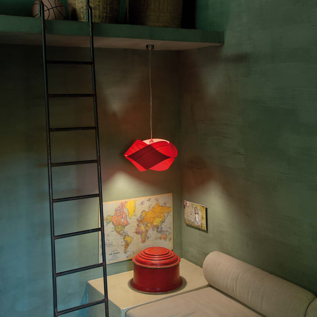 LZF Lamps Nut Pendelleuchte, Kabel: transparent, rot