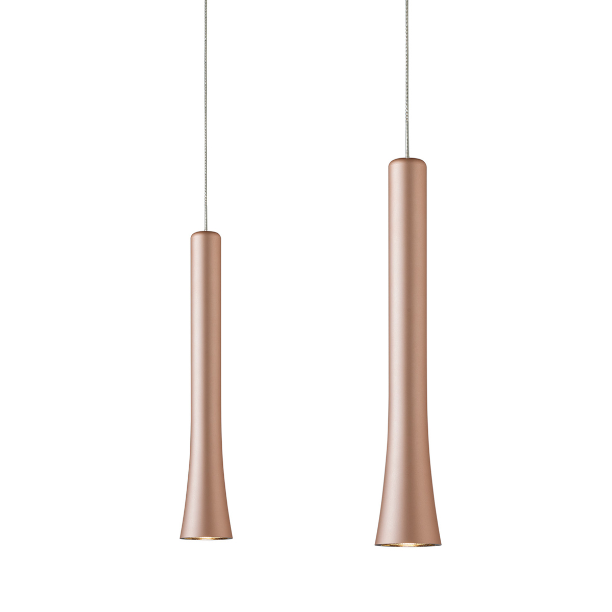 Oligo Rio LED Pendelleuchte, 2-flg., unsichtbare Höhenverstellung, Baldachin: weiß matt, Satin copper