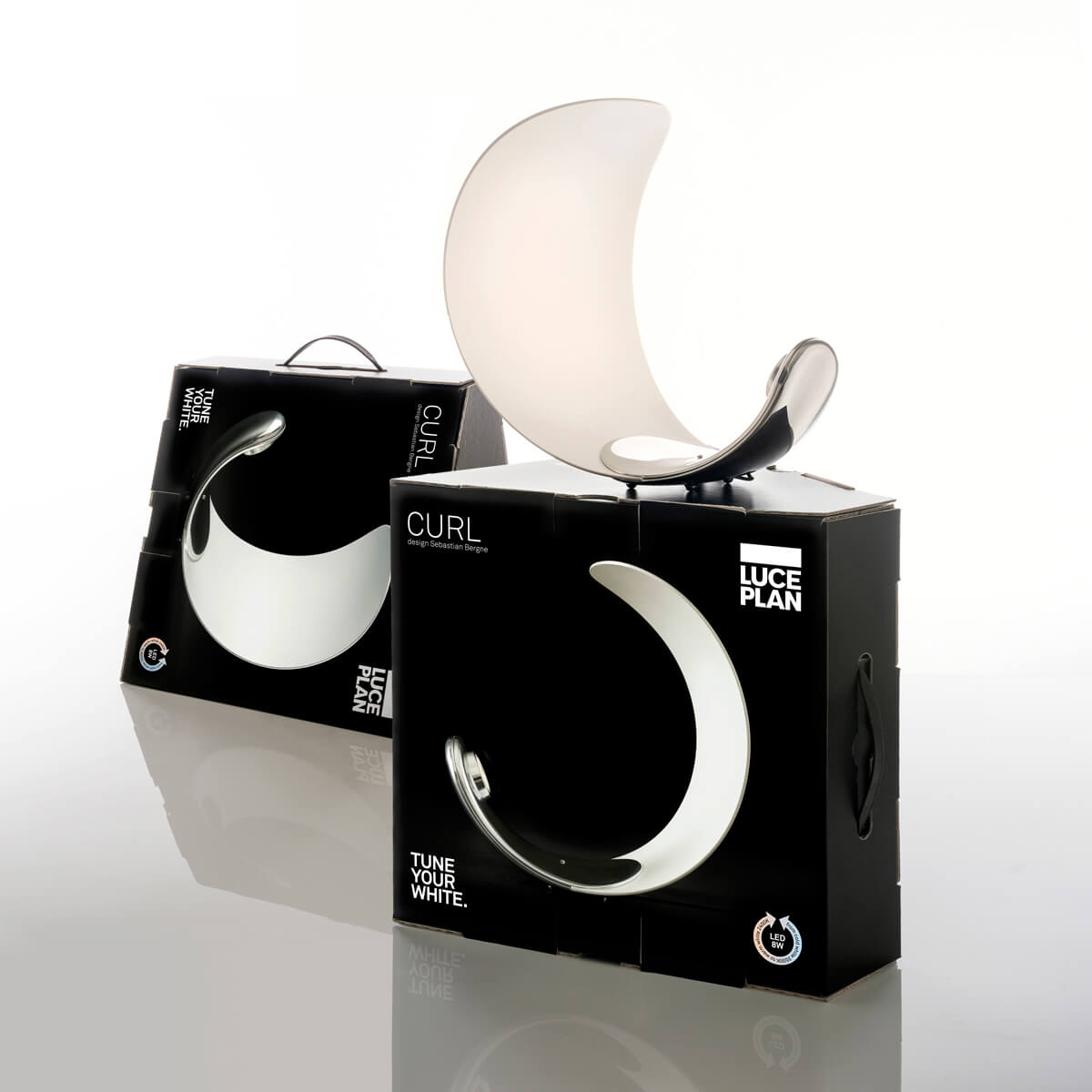 Luceplan Curl LED Tavolo, weiß / Chrom, Geschenkverpackung
