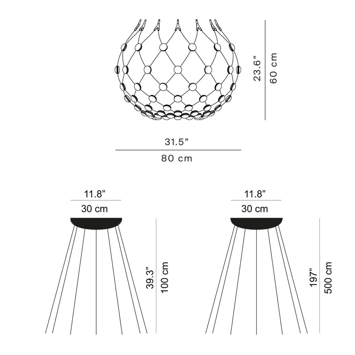 Luceplan Mesh LED Sospensione, Ø: 80 cm, Maßzeichnung