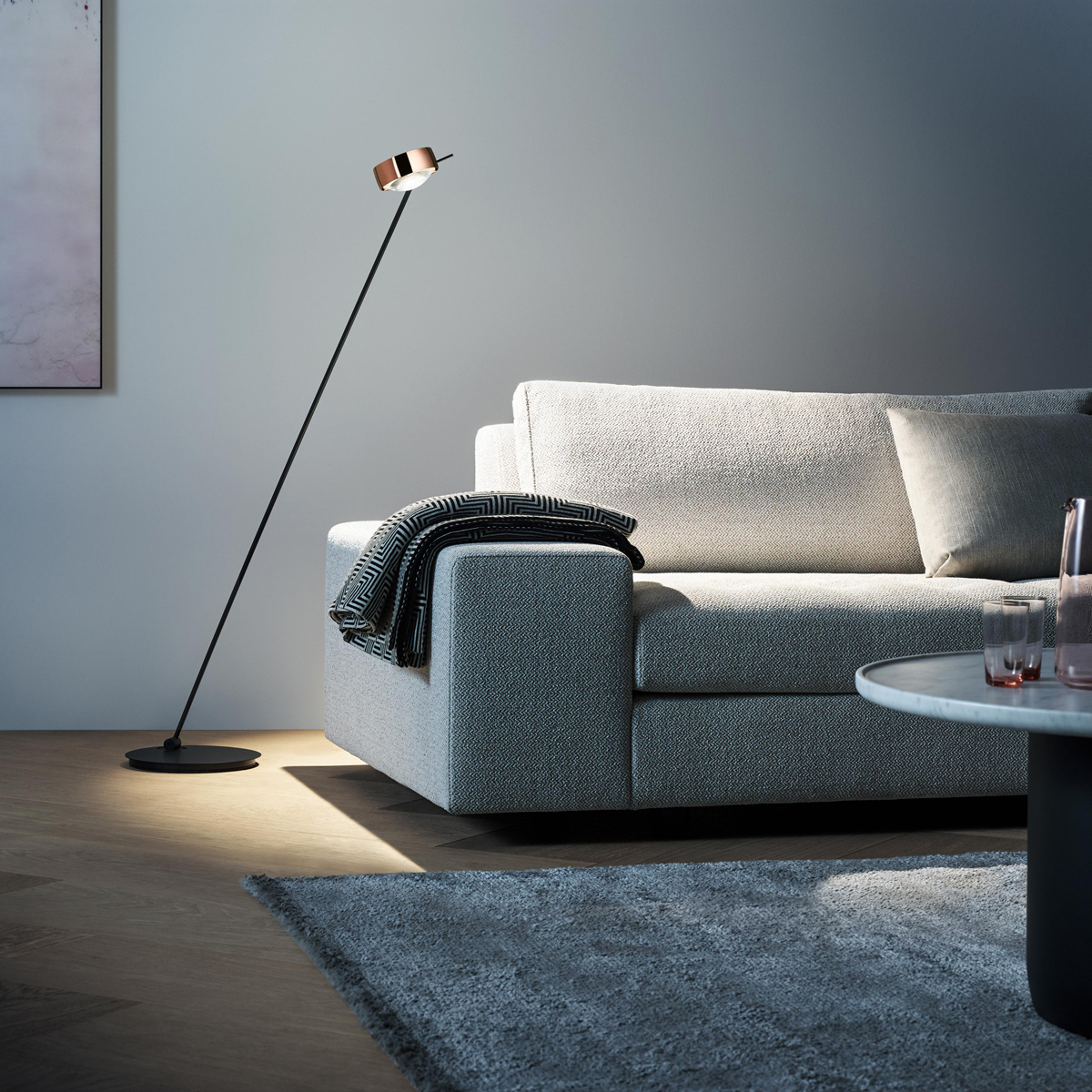 Occhio Sento C lettura "air" LED Leseleuchte, 125 cm, 2700 K, Ausrichtung: rechts vom Objekt, Roségold / schwarz matt