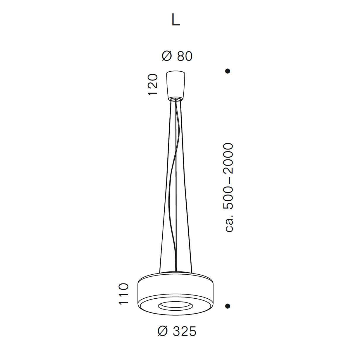 Serien.lighting Curling Suspension Rope L LED Pendelleuchte, Maßzeichnung