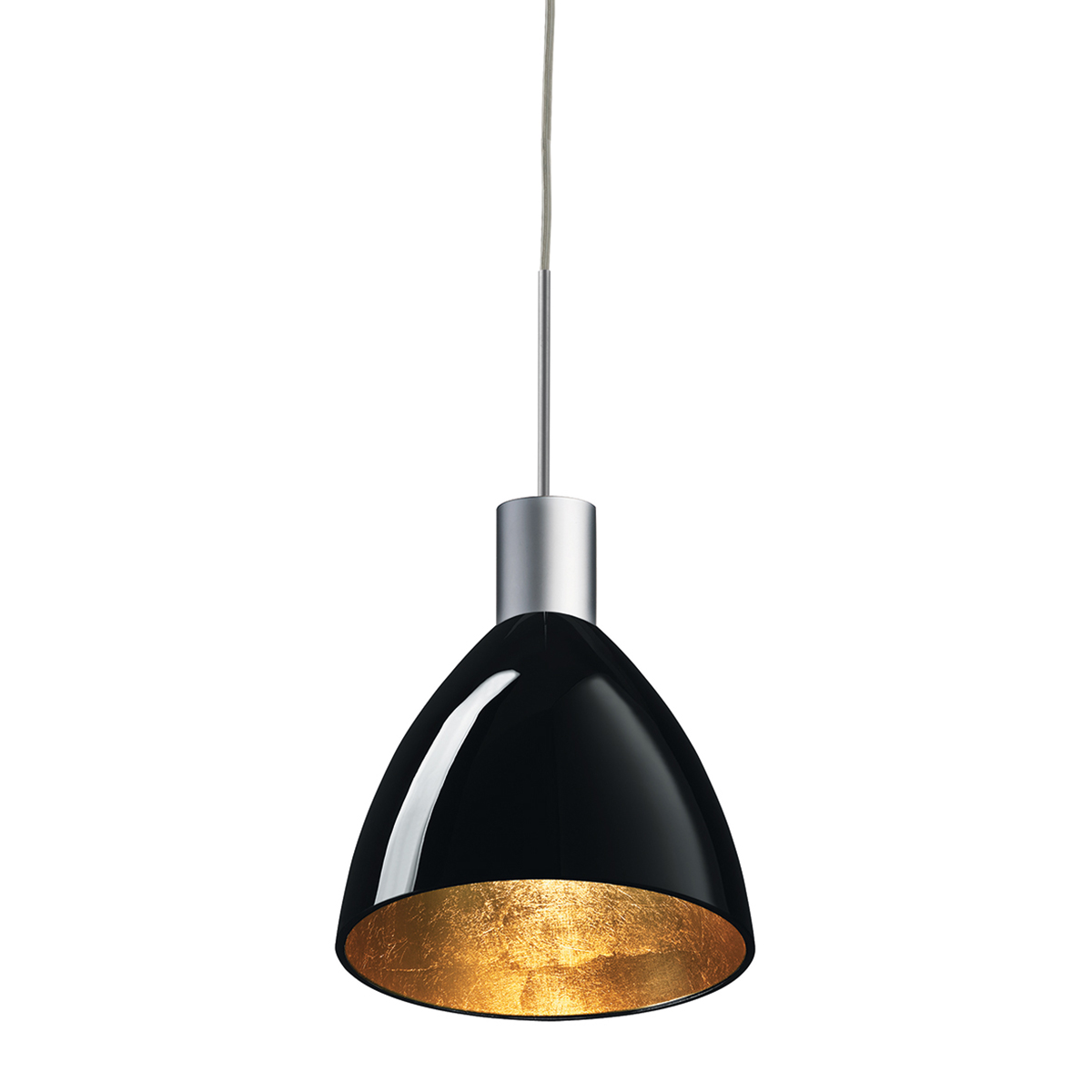 Bruck Silva Neo Down Pendelleuchte 160, Chrom matt, Schirm: schwarz - gold